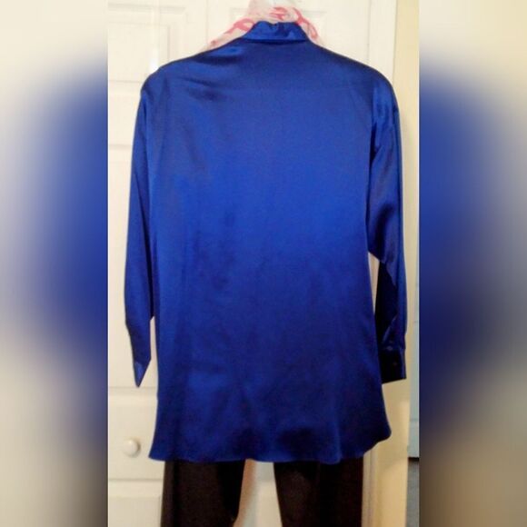 #153 Saks Fifth Avenue Silk long Royal Blue Tunic Top - Picture 3 of 8